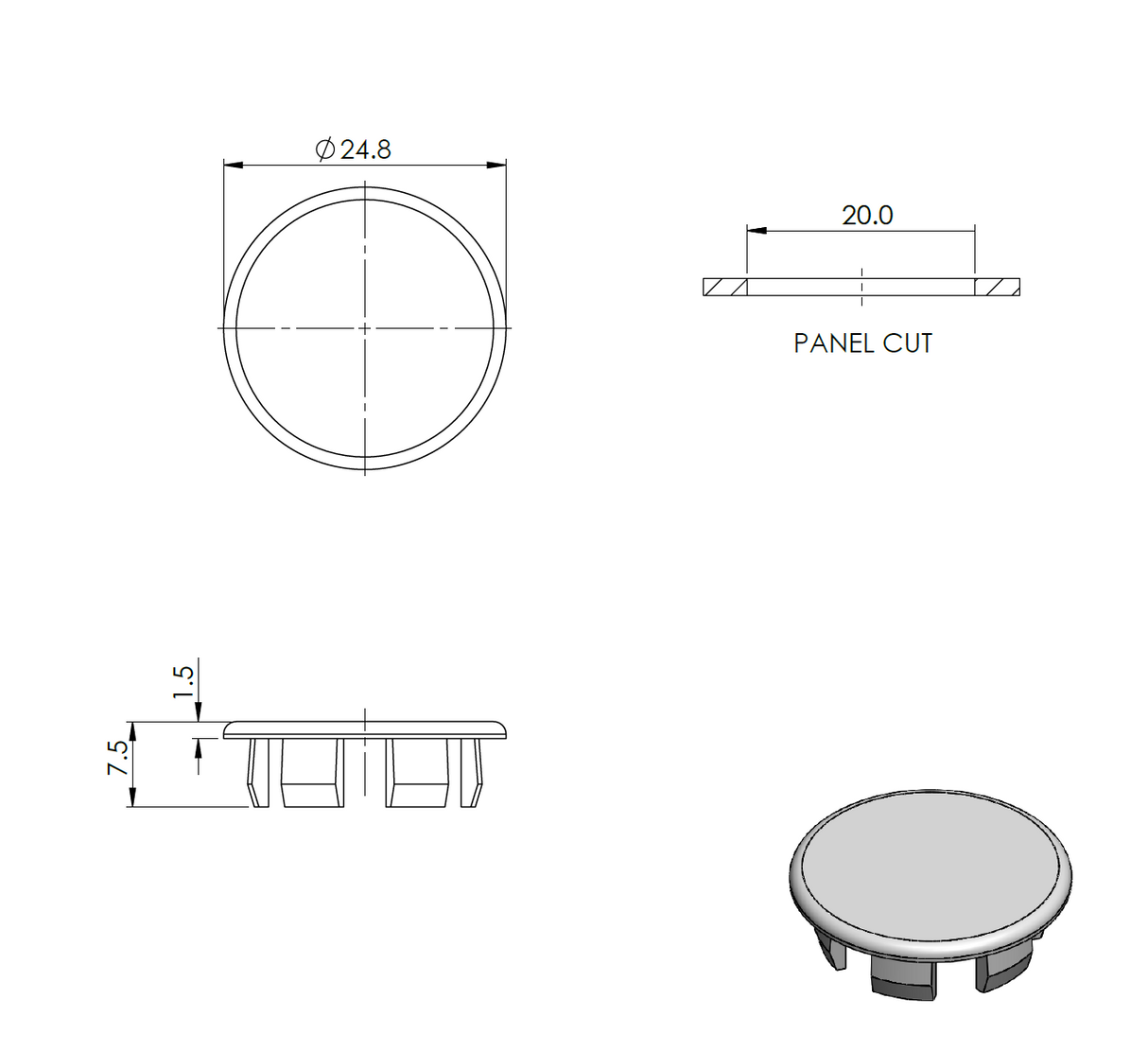Záslepka pro AL profil, PVC, D20mm