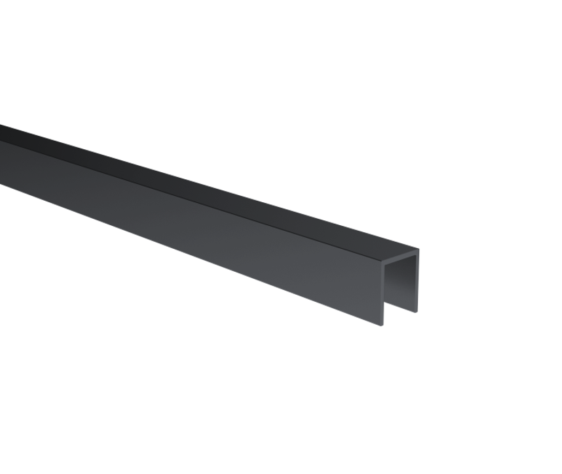 U-shaped aluminium glazing profile 20x30x2mm for 10–12mm glass, black anodised
