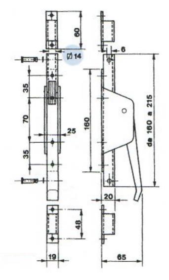 Pákový uzávěr se zámkem Zn, L160mm