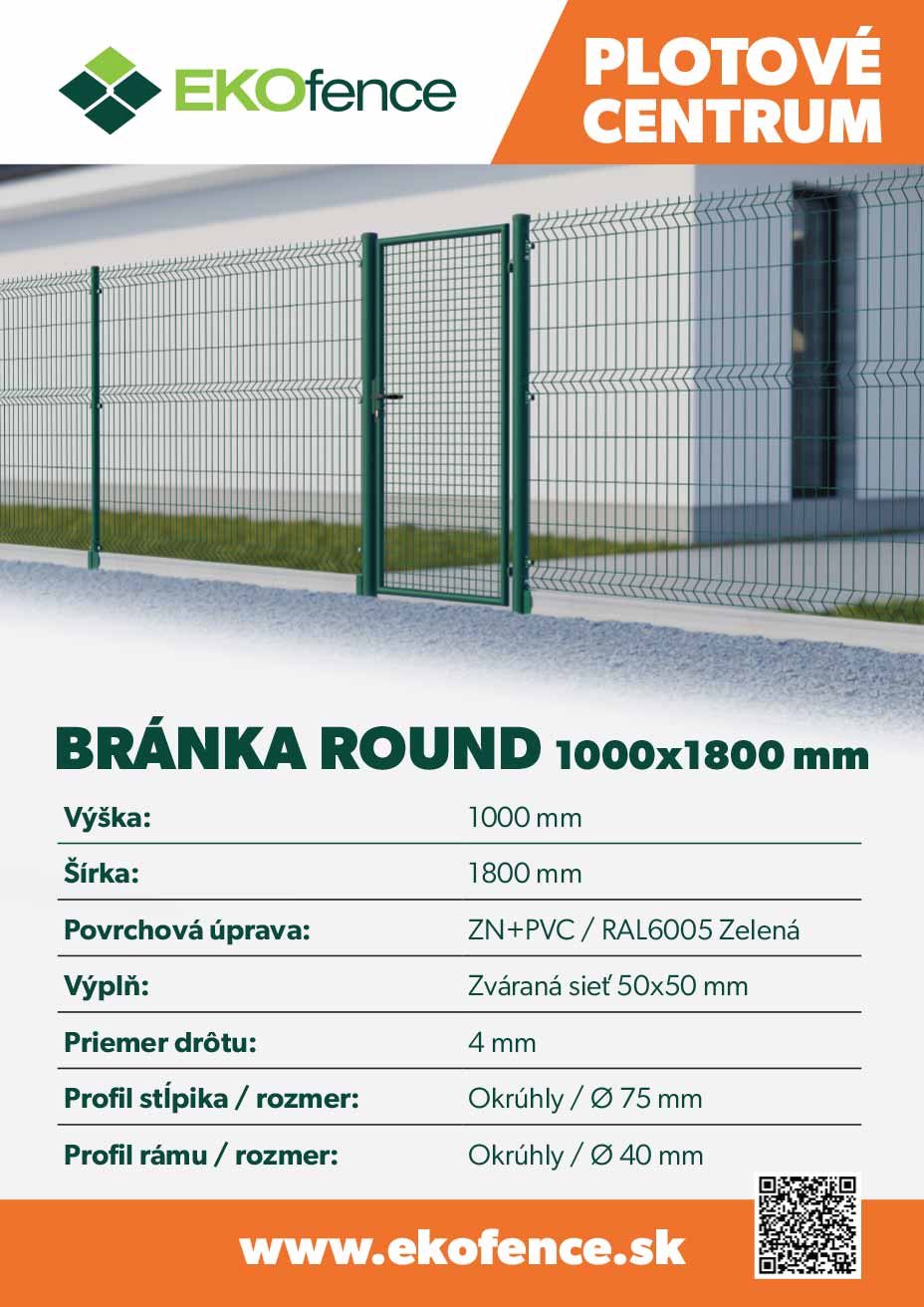 Bránka 1kr. ROUND ZnPVC 1000x1800mm, D75mm, zelená