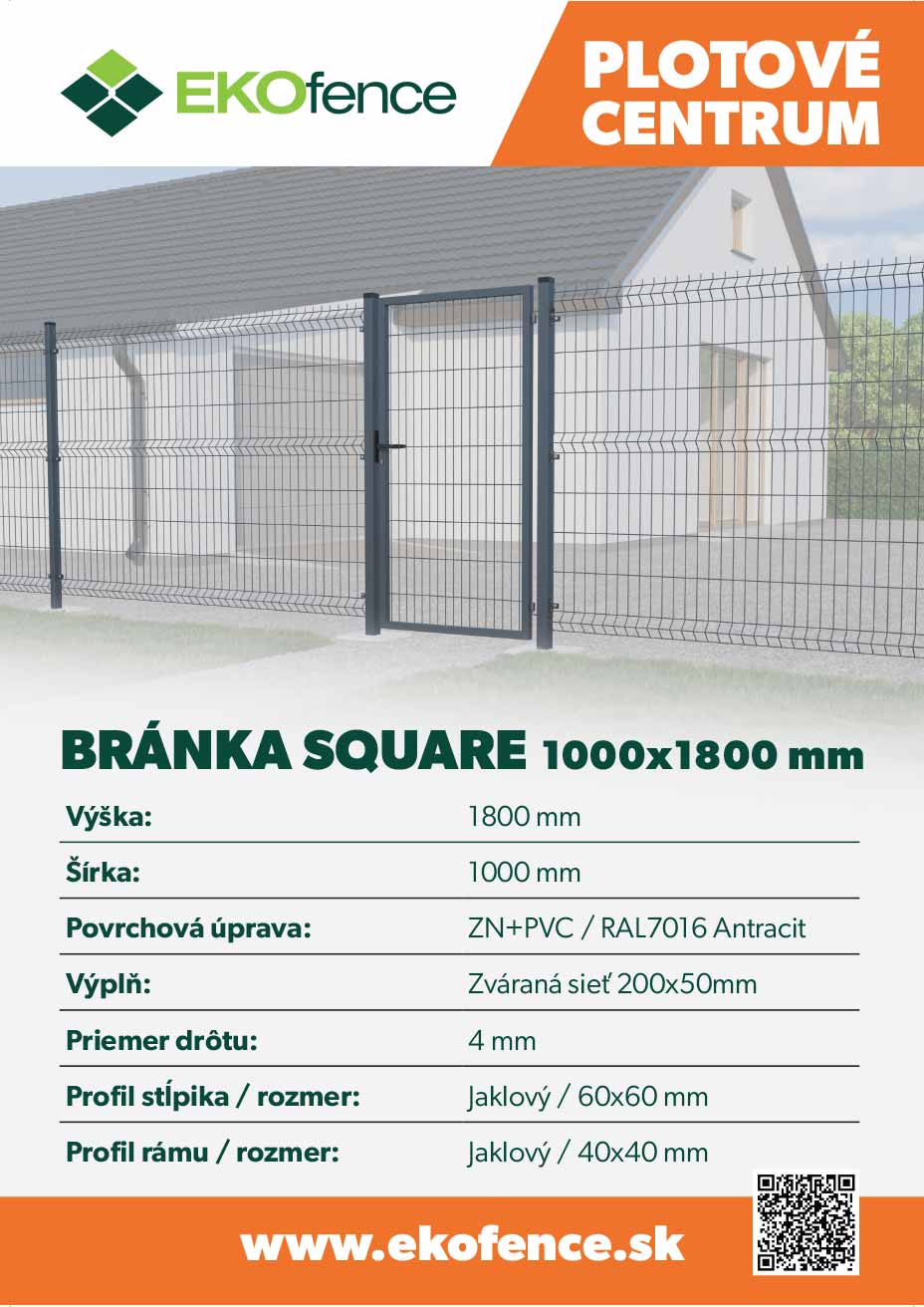 Branka 1Kř. SQUARE ZnPVC RAL 7016 1000x1800mm