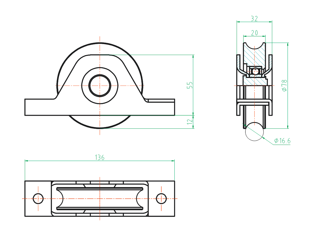 Pojazdová kladka s držákem - U Zn, D80