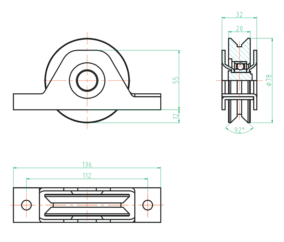 Pojezdové kolečko - V Zn, D80