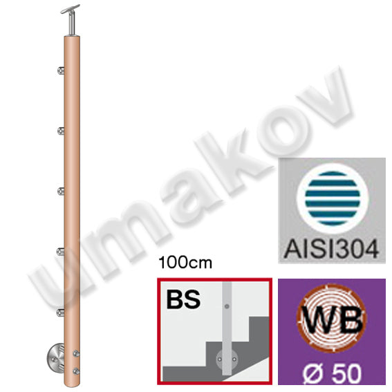 Sloupek BUK (BEECH) D50mm, 5xd12mm, H1000, BK-Sch