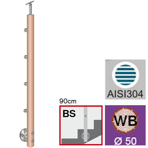 Sloupek BUK(BEECH) D50mm, 4xd12mm, H900, BK-Schody