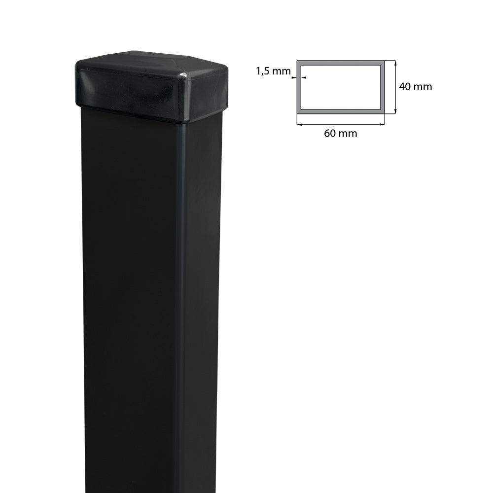 Pozinkovaný stĺpik 60x40mm s PVC čiapkou, 1800mm - Čierna matná RAL 9005