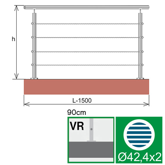 Nerezové lankové zábradlí, 1500x900mm