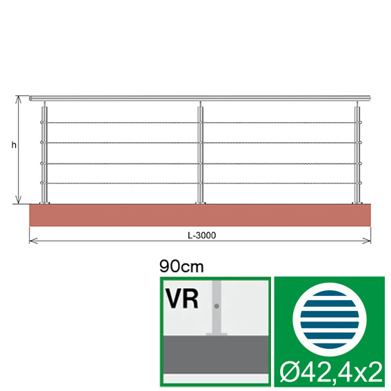Nerezové lankové zábradlí, 3000x900mm