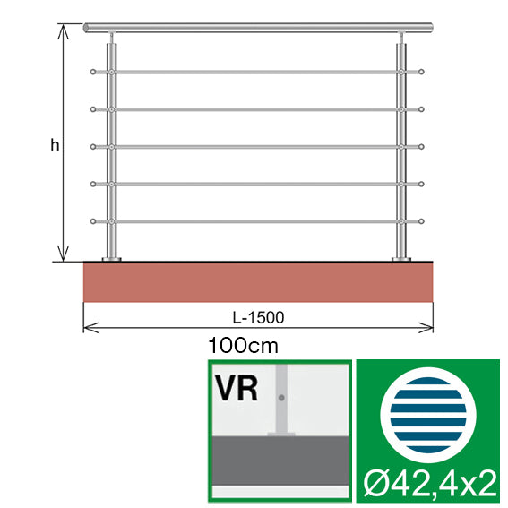 Nerezové zábradlí, AISI304, 1500x1000mm