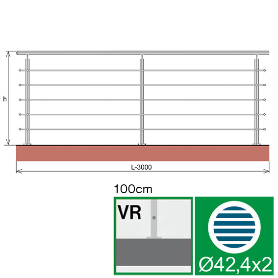 Nerezové zábradlí, AISI304, 3000x1000mm