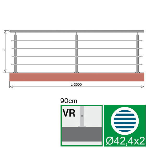 Nerezové zábradlí, AISI304, 3000x900mm