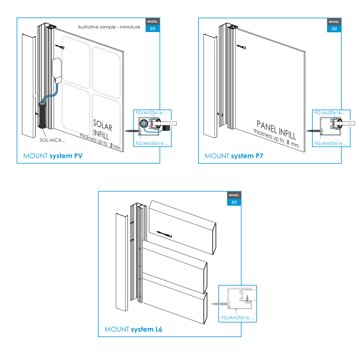 Hliníkový plotový adaptér pro tabulové výplně 1-8mm - 6000mm