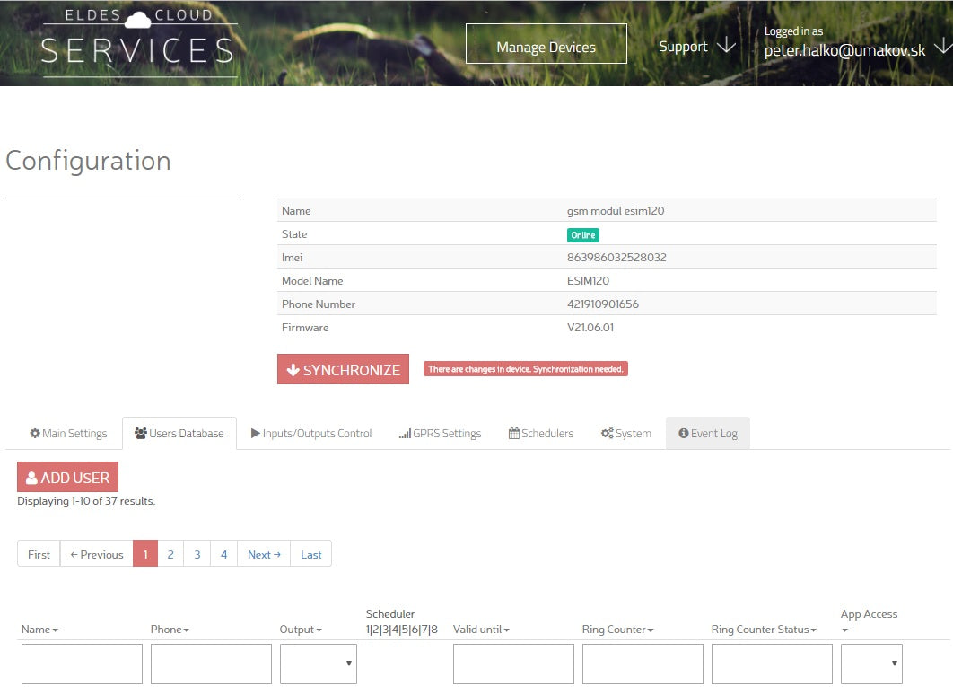 GSM ovládání vrat a bran + EventLog 12-24V, ESIM32