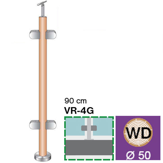 Sloupek-DUB (OAK) D42,4mm, 4xdržiák, v=90cm,VK-rov