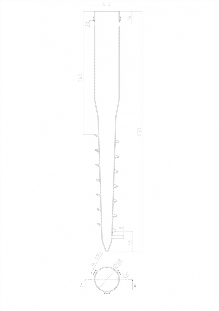 Zemní vrut Zn 68x1,8x650 mm, 3xM8