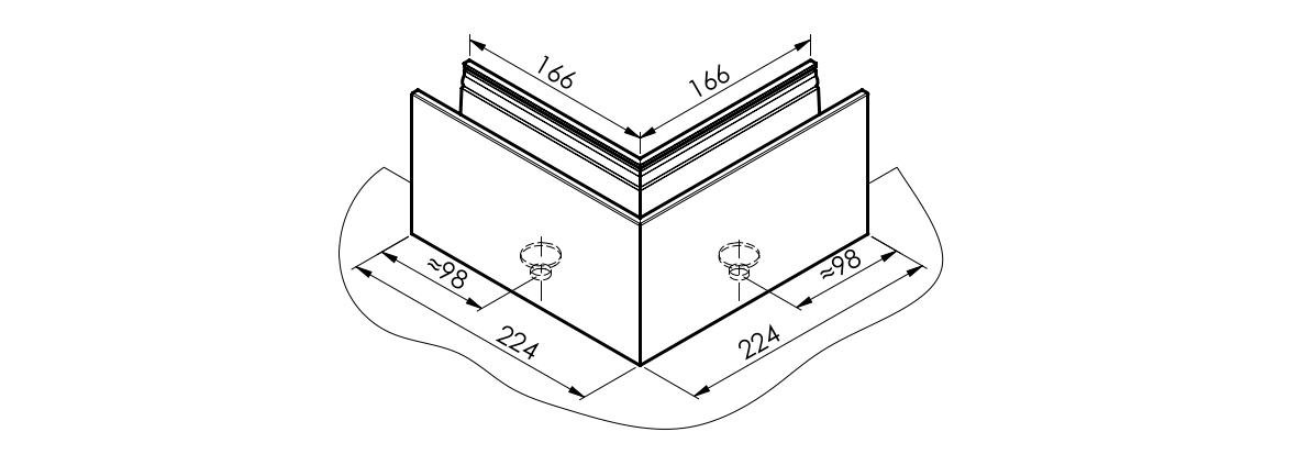 Kotvění vrchní - sklo hliník AL/ELOX/Satin L195mm,