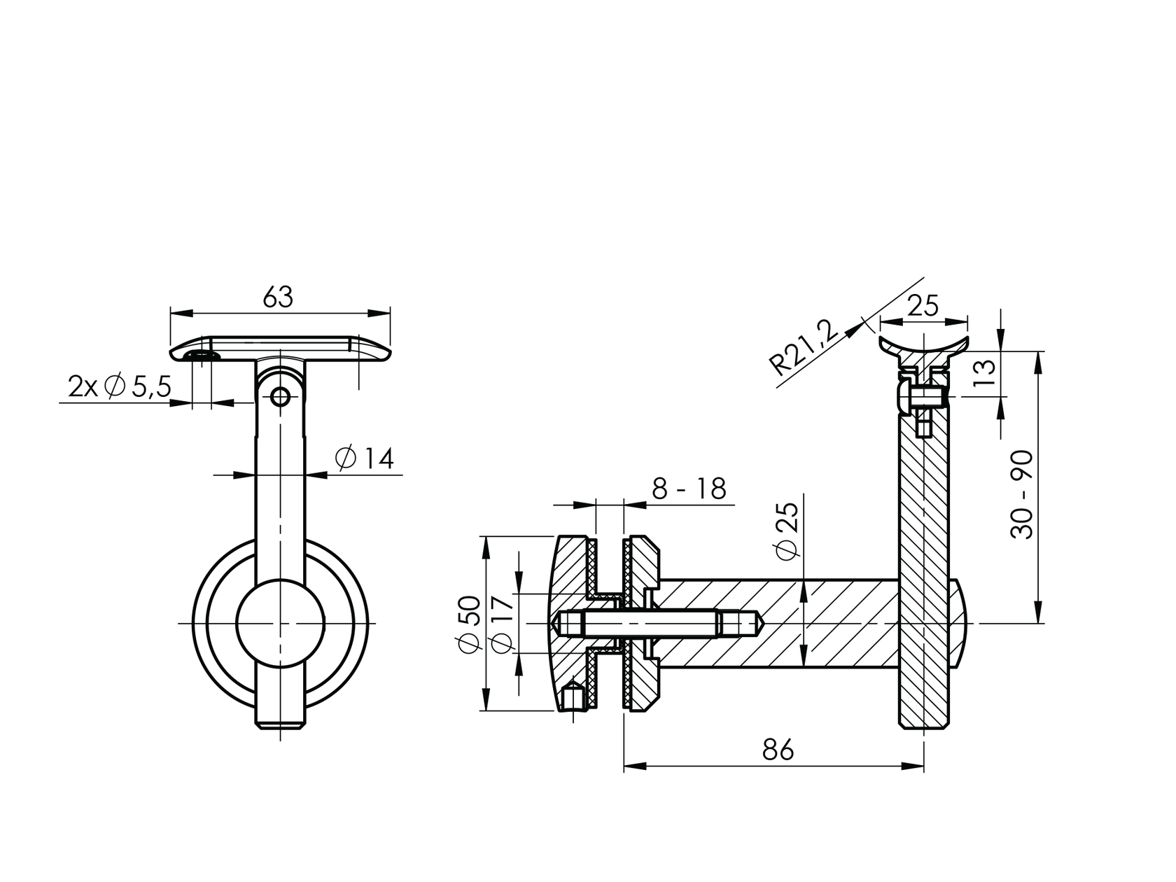 Držák madla na sklo