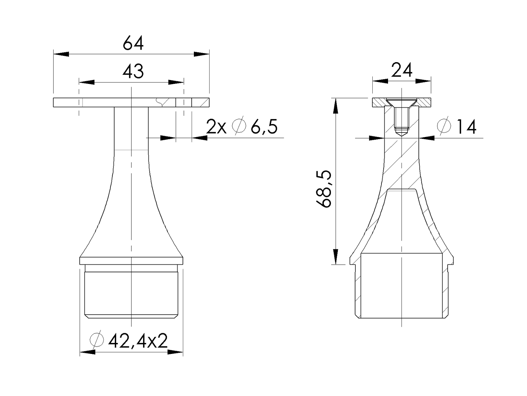 Nerezový držák plochého madla regulovatelný AISI30