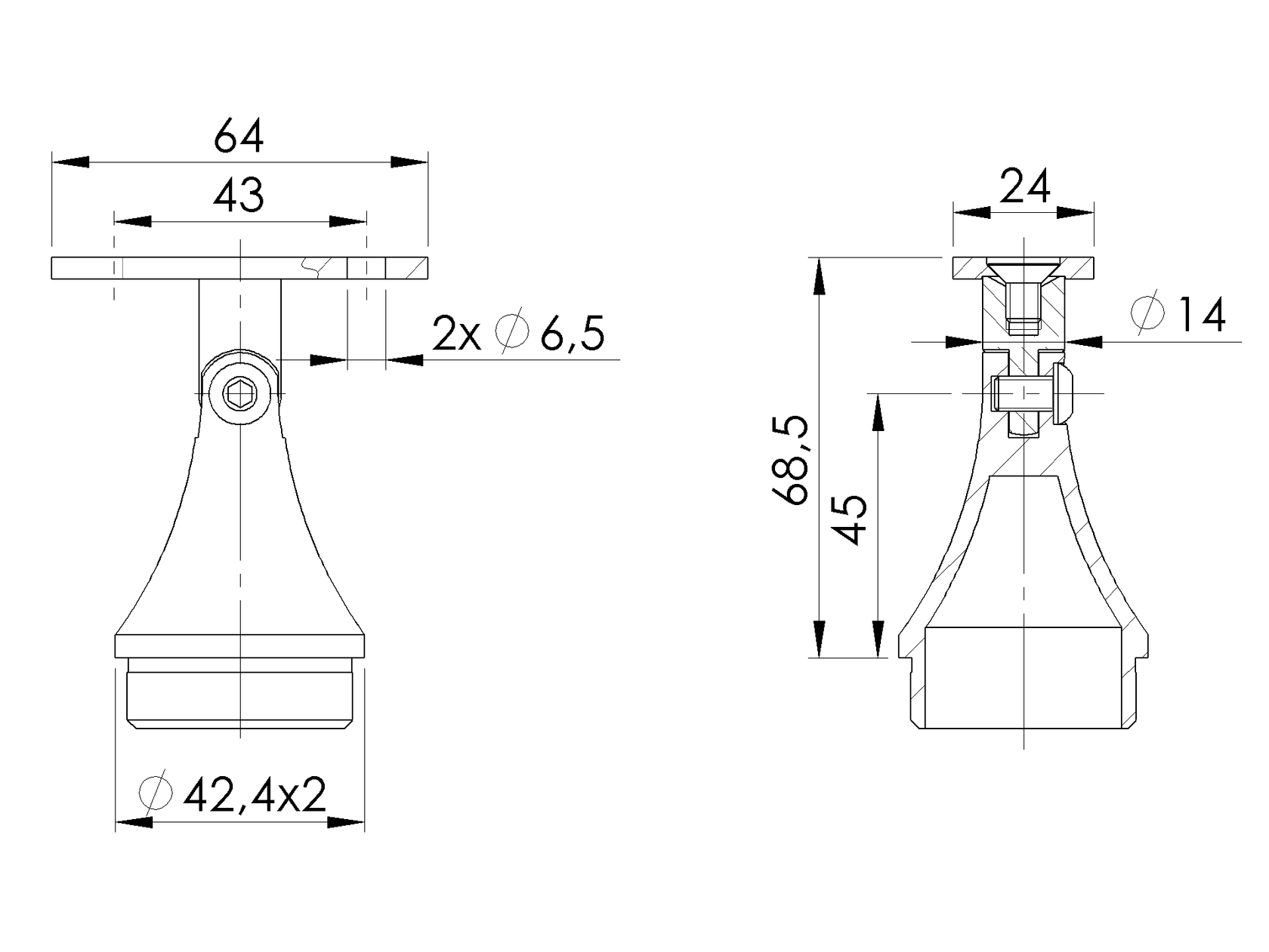 Nerezový držák plochého madla regulovatelný AISI30