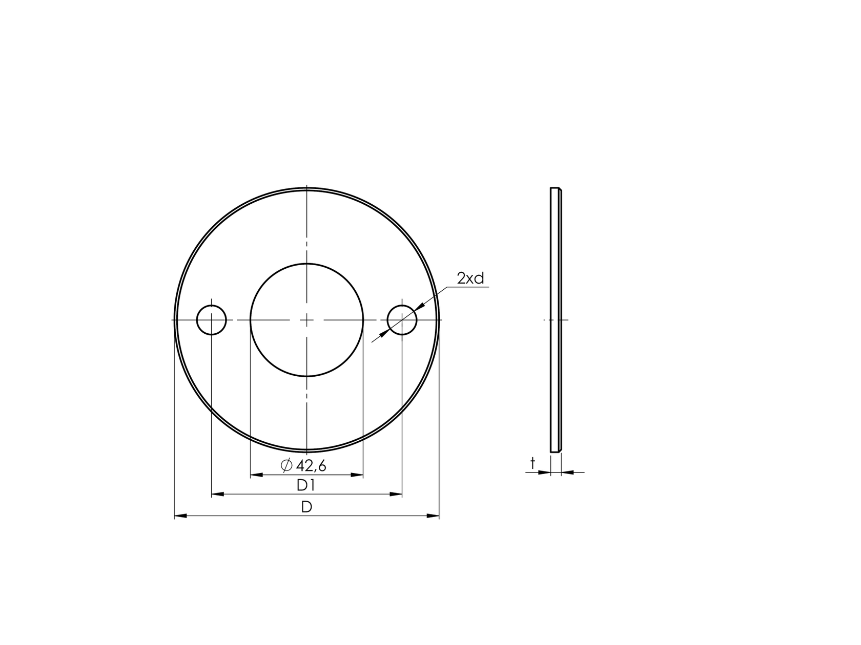 Kotvení - rozeta AISI304, D100/42,4mm, 2xd11, t4 r