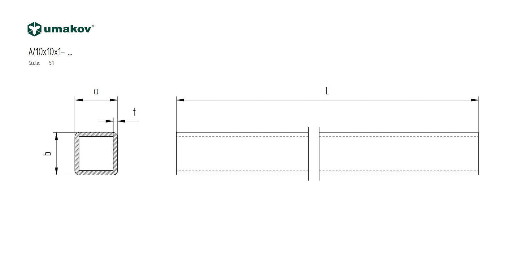 Profil broušený AISI304, JP 10x10x1-6 m