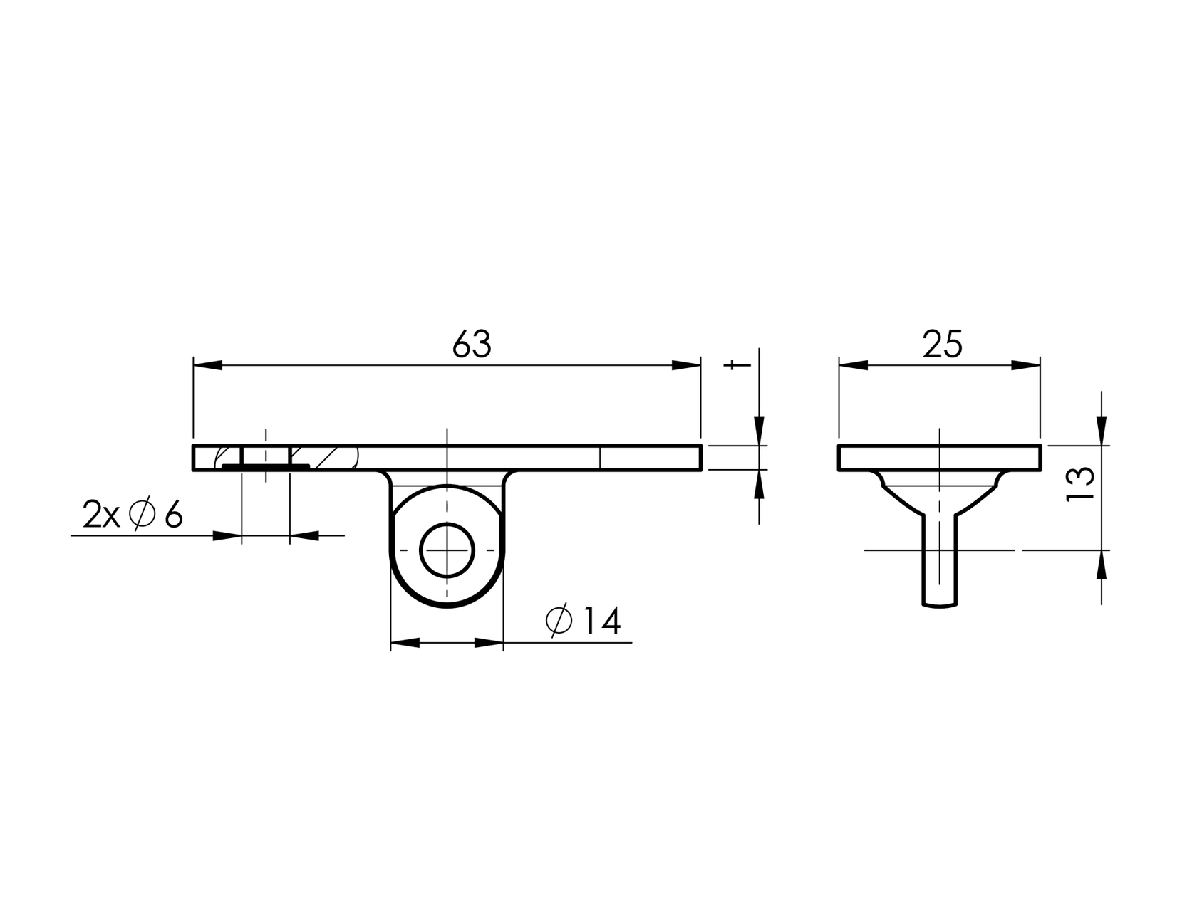 Držák madla JP - vanička, 63x25, AISI316
