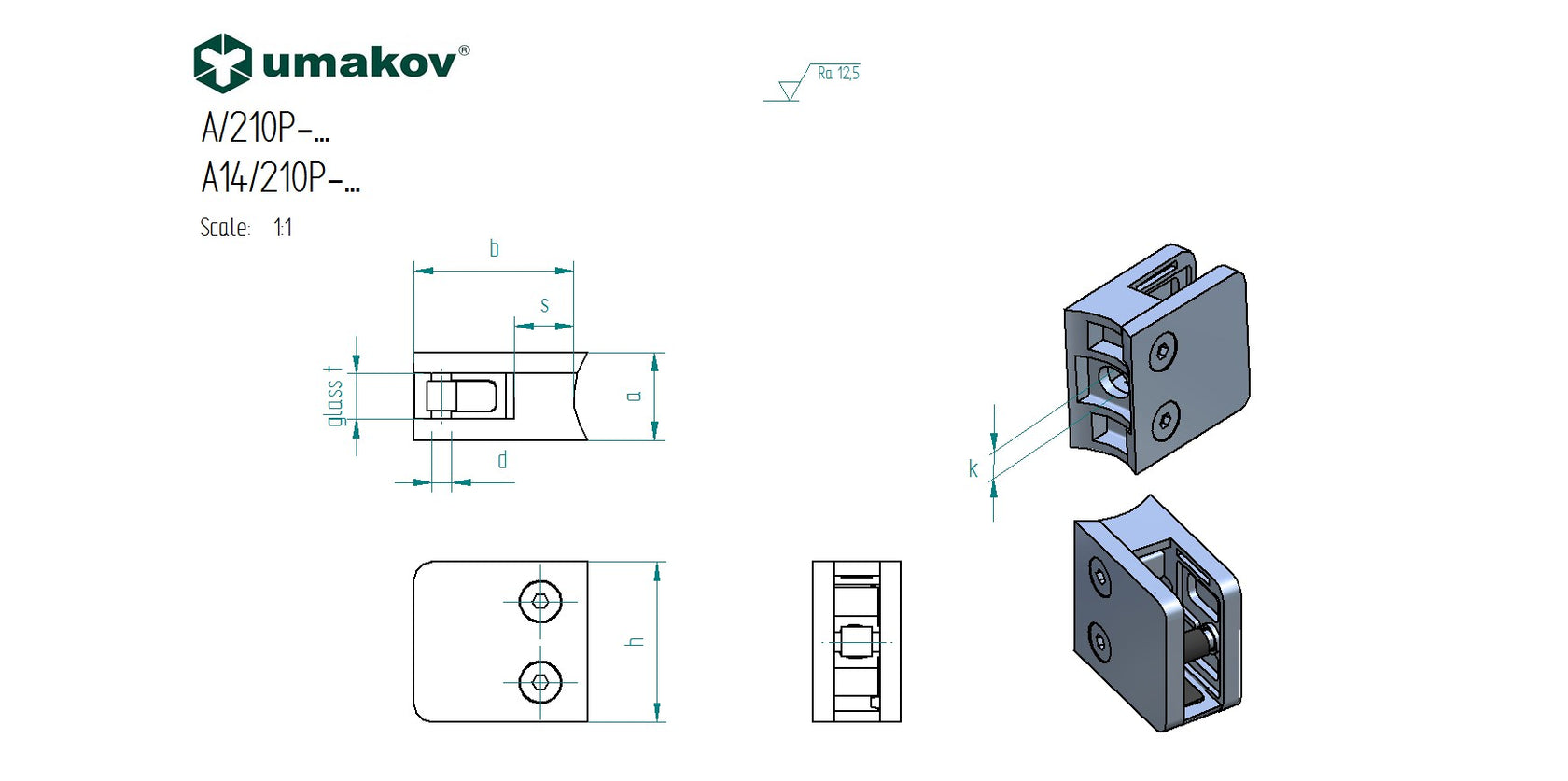 Držák výplně skla zábradlí D42,4x2/45x45m