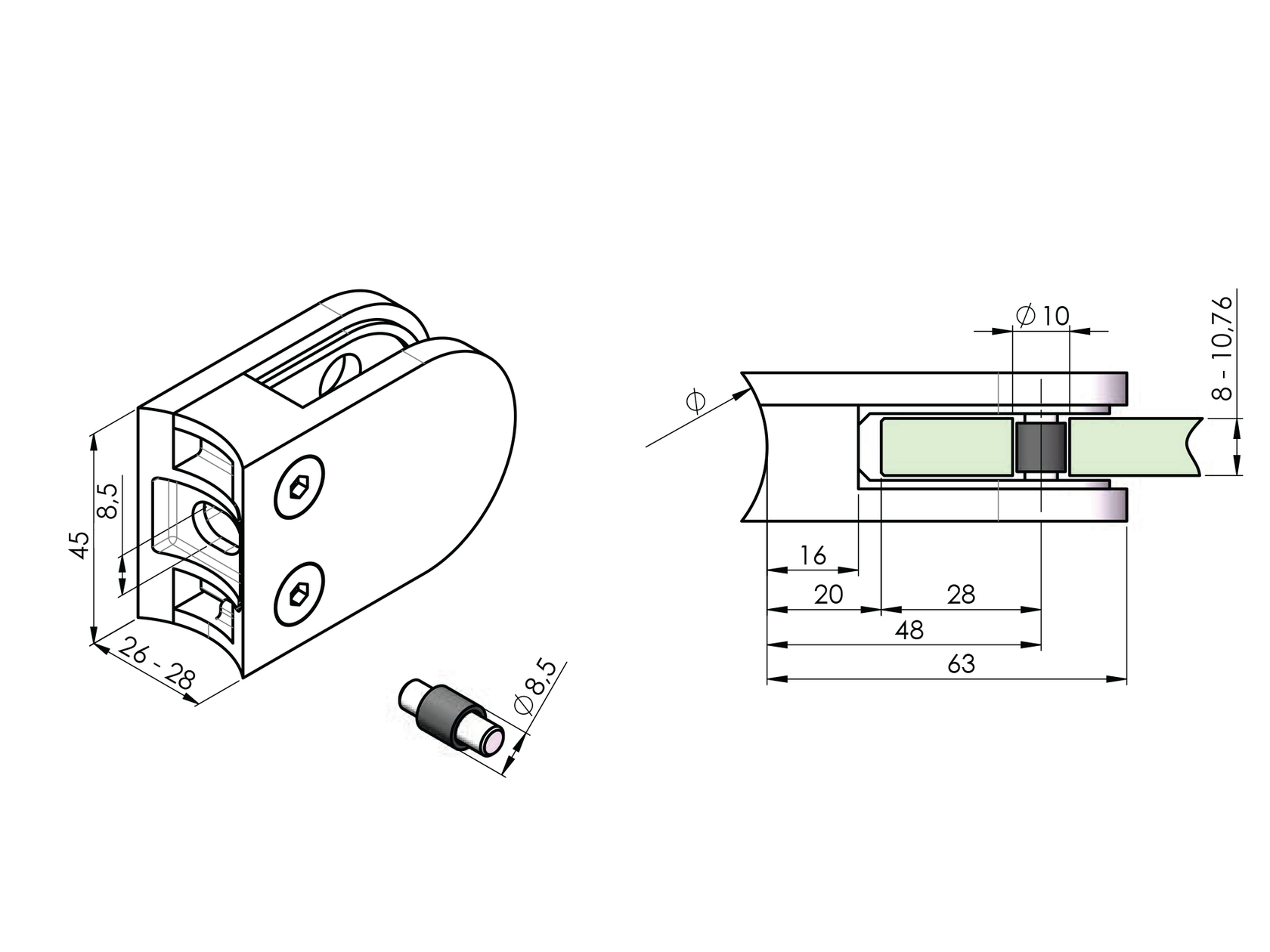 Držiak výplne skla - set