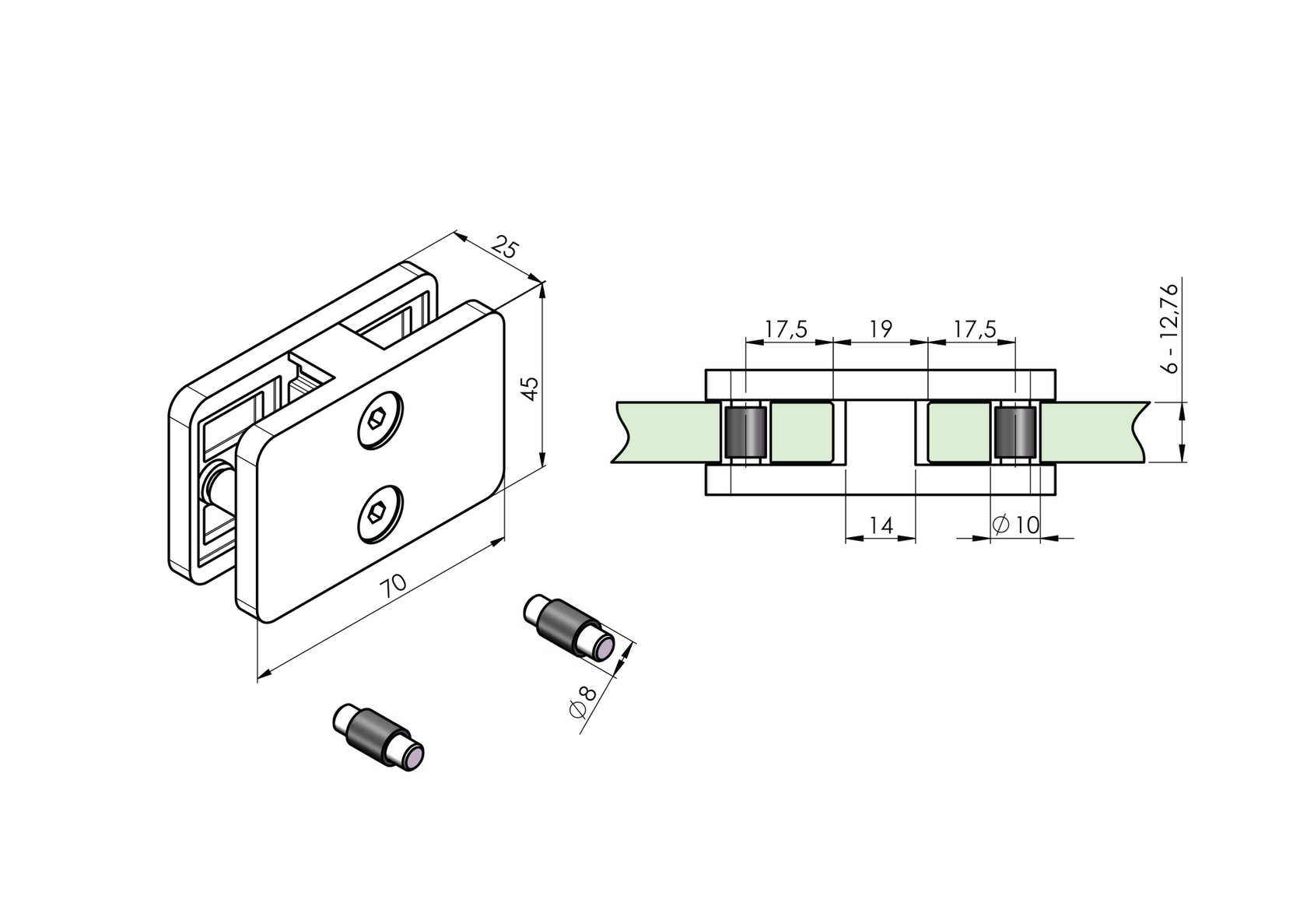 Držák skla - spojka