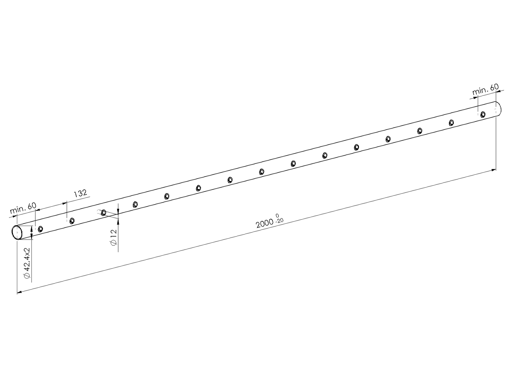 Trubka broušená AISI304, D42,4x2/15xd12,5/L1980