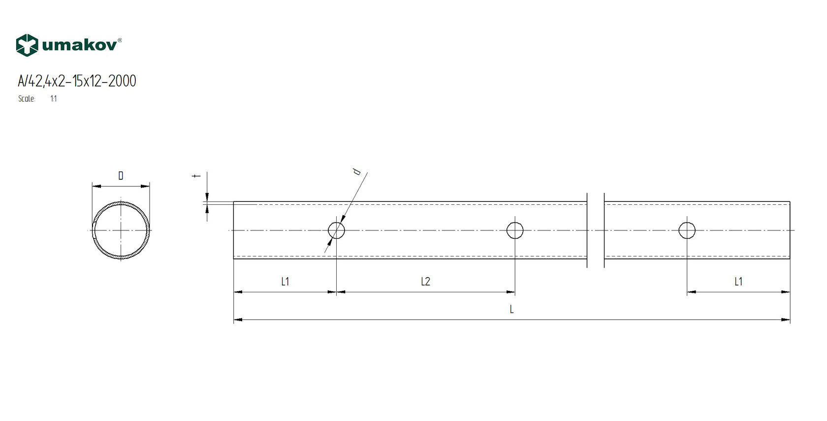 Trubka broušená AISI304, D42,4x2/15xd12,5/L1980