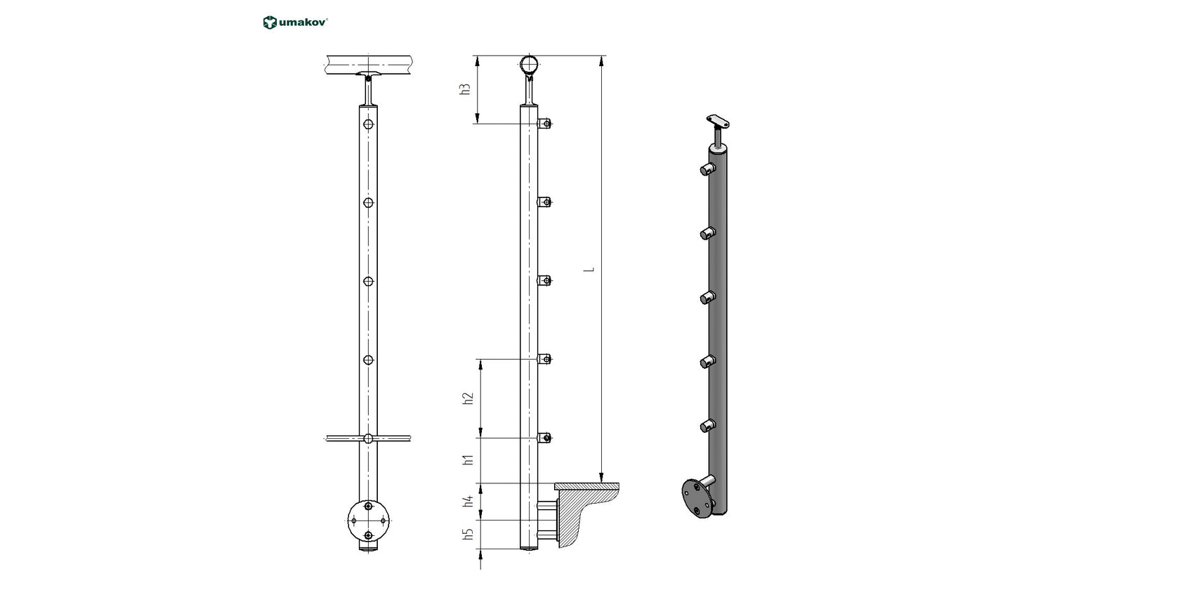 Sloupek antikor D42,4-5x12,v=100cm,BK-schod.,lesk