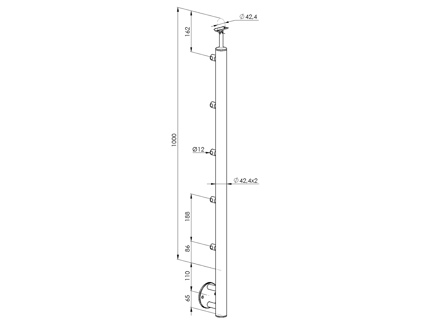 Sloupek-DUBD50/5x12mm, v=100cm, BK-rovné DUB (OAK)