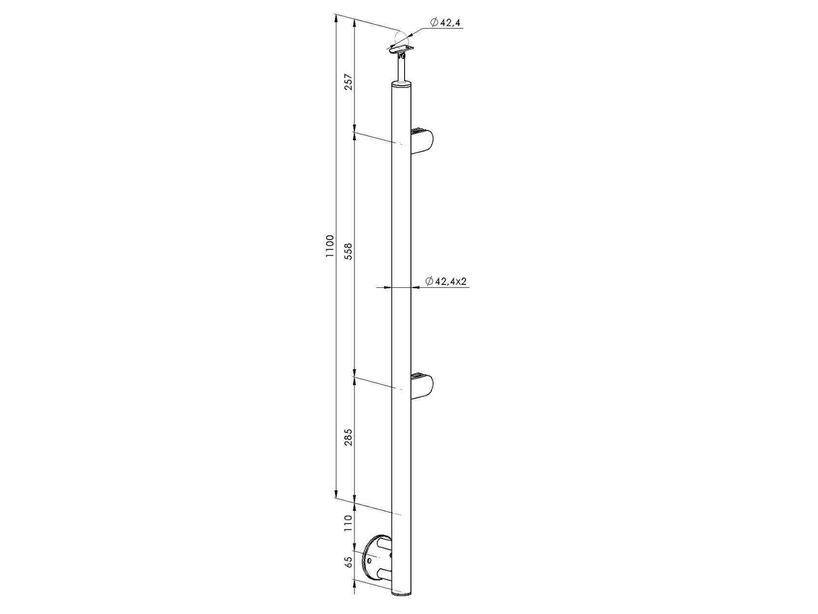 Sloupek nerez , BK-schod AISI304, D42,4/2xmodel22/