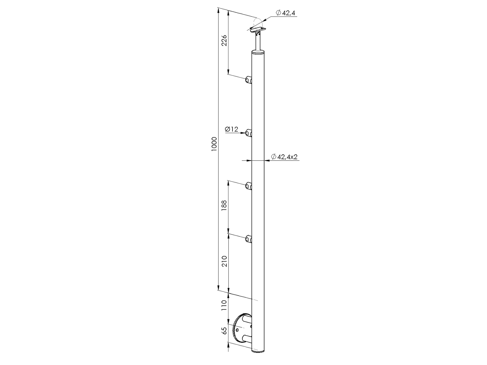 Sloupek nerezový, BK-schod, lesk AISI304, D42,4x2/