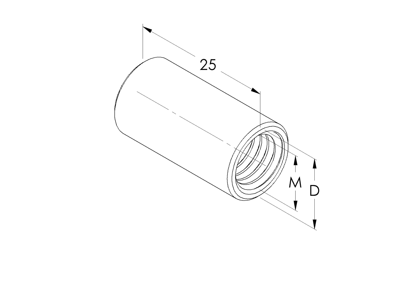 Matice prodlužovací válcová, AISI304, M8x25