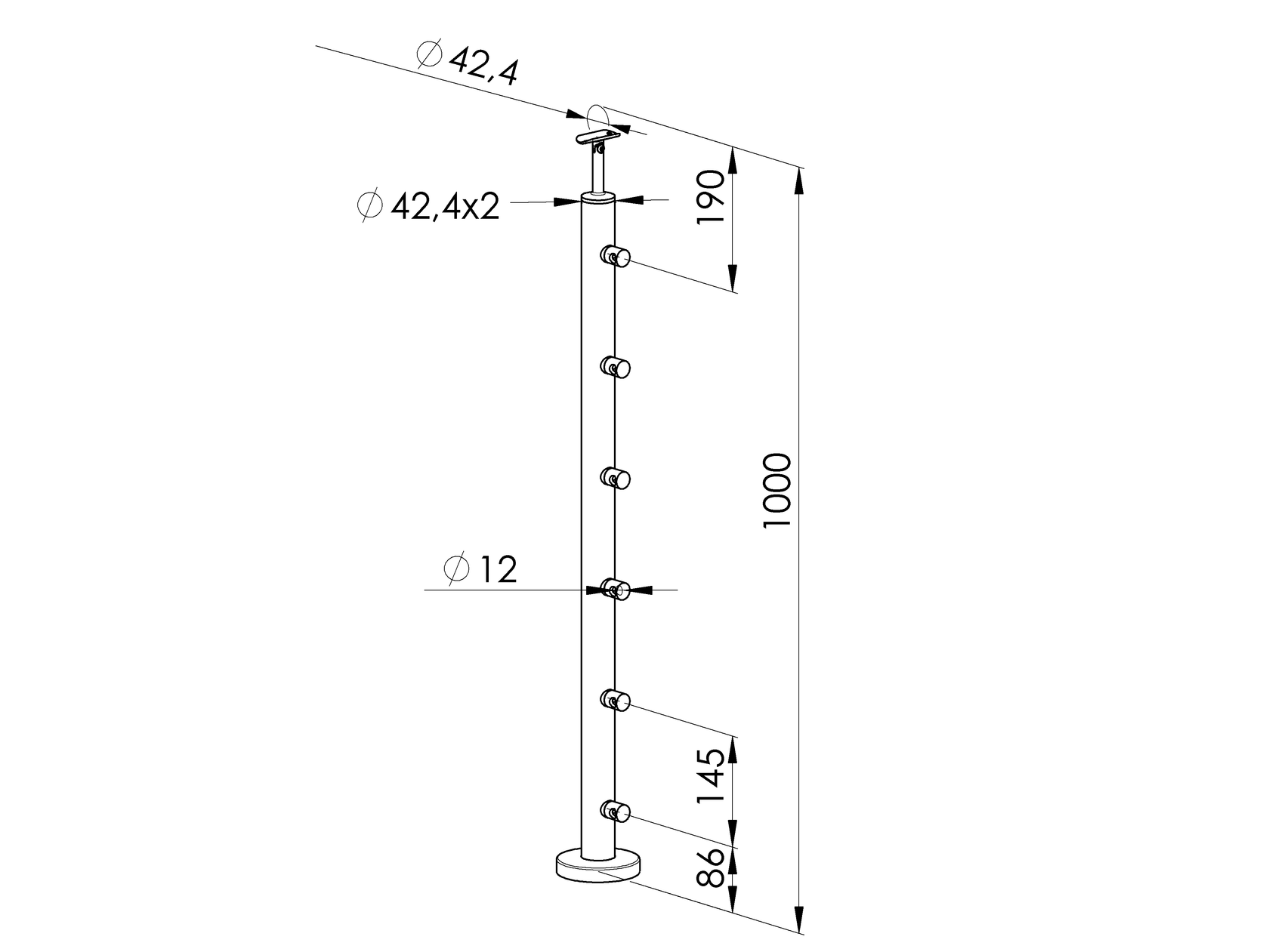 Nerezový sloupek, vrchní kotvení