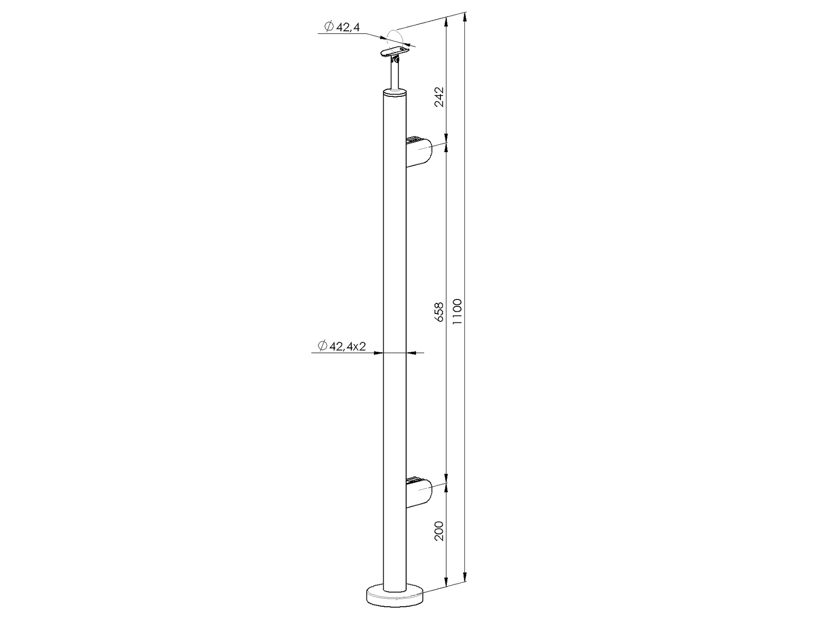 Sloupek nerezový ,VK-rovné AISI304, D42,4x2/2xmode