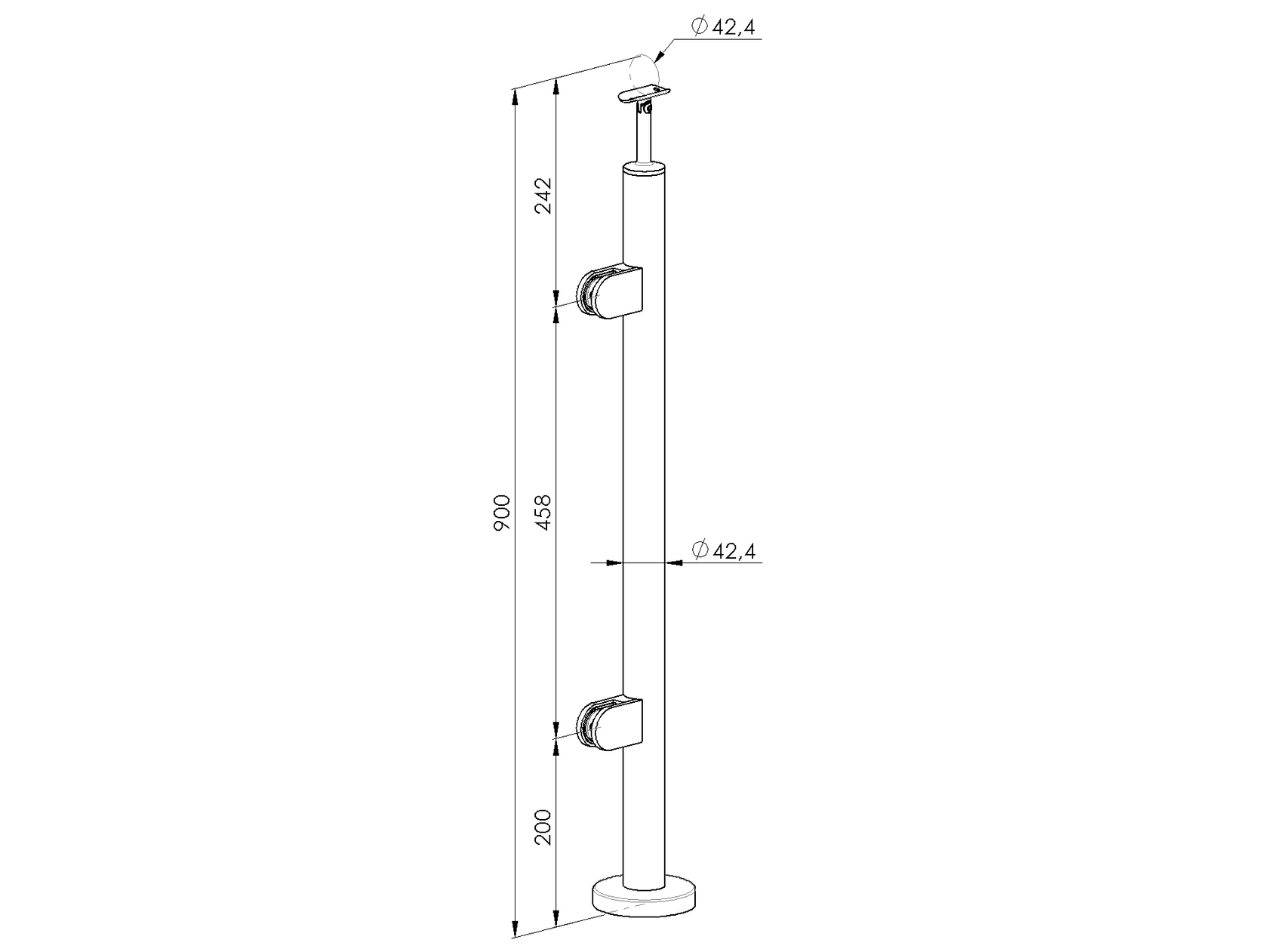 Sloupek nerezový , VK-rovné AISI304, D42,4/2xmodel