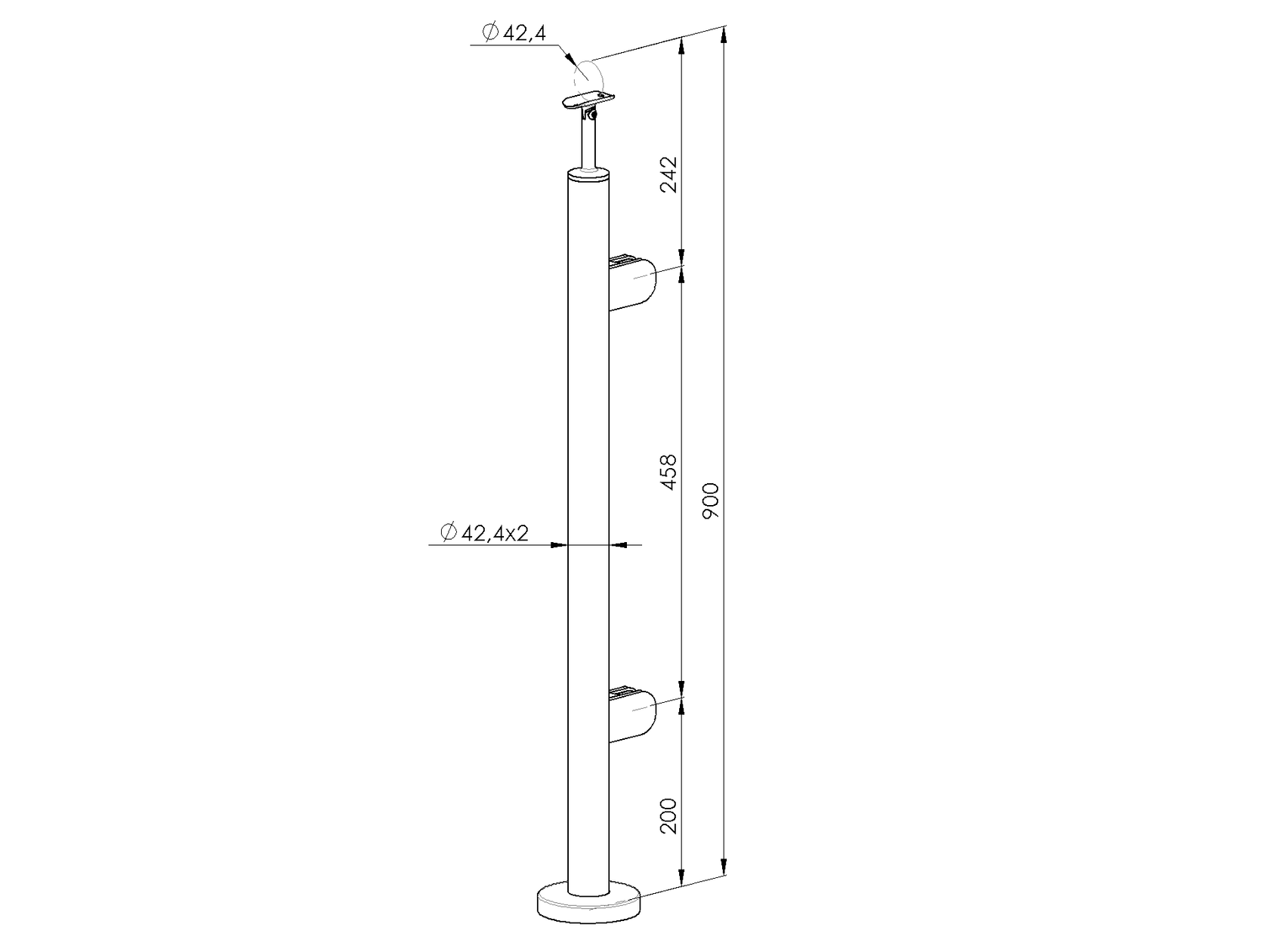 Sloupek nerezový , VK-rovné AISI304, D42,4/2xmodel