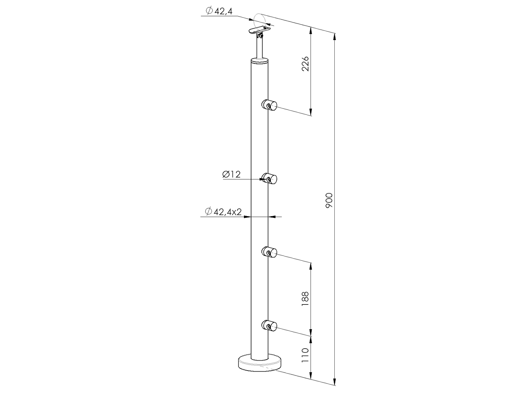 Sloupek nerezovový, systém pruty