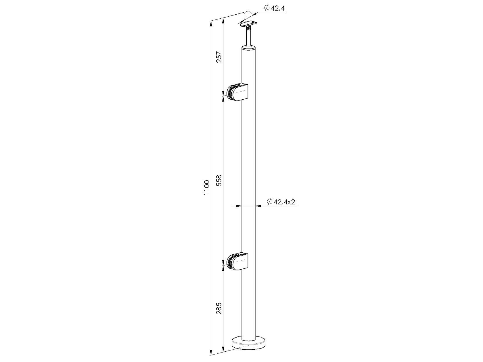 Sloupek nerezový D42,4/2x držák,v=100cm,VK-schod A
