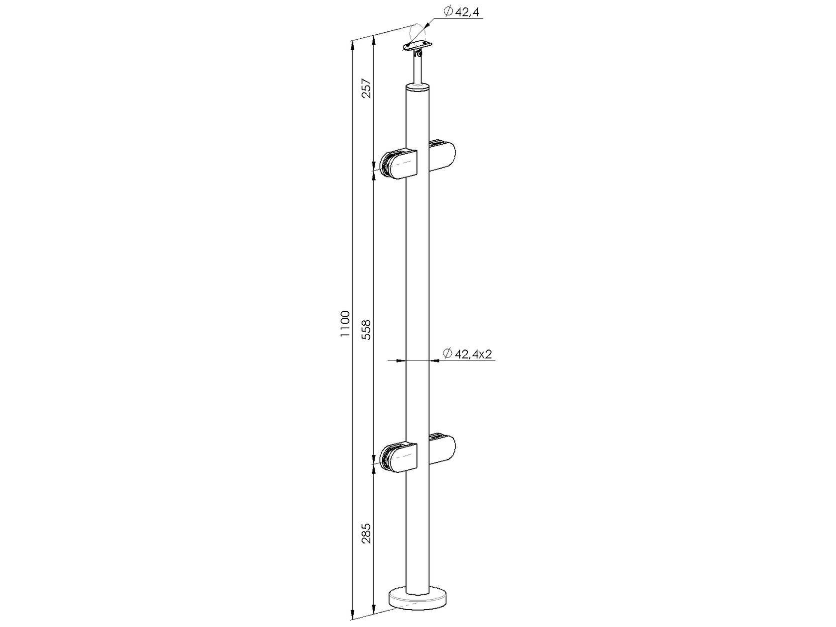 Sloupek nerezový D42,4/4x držák,v=100cm,VK-schod A