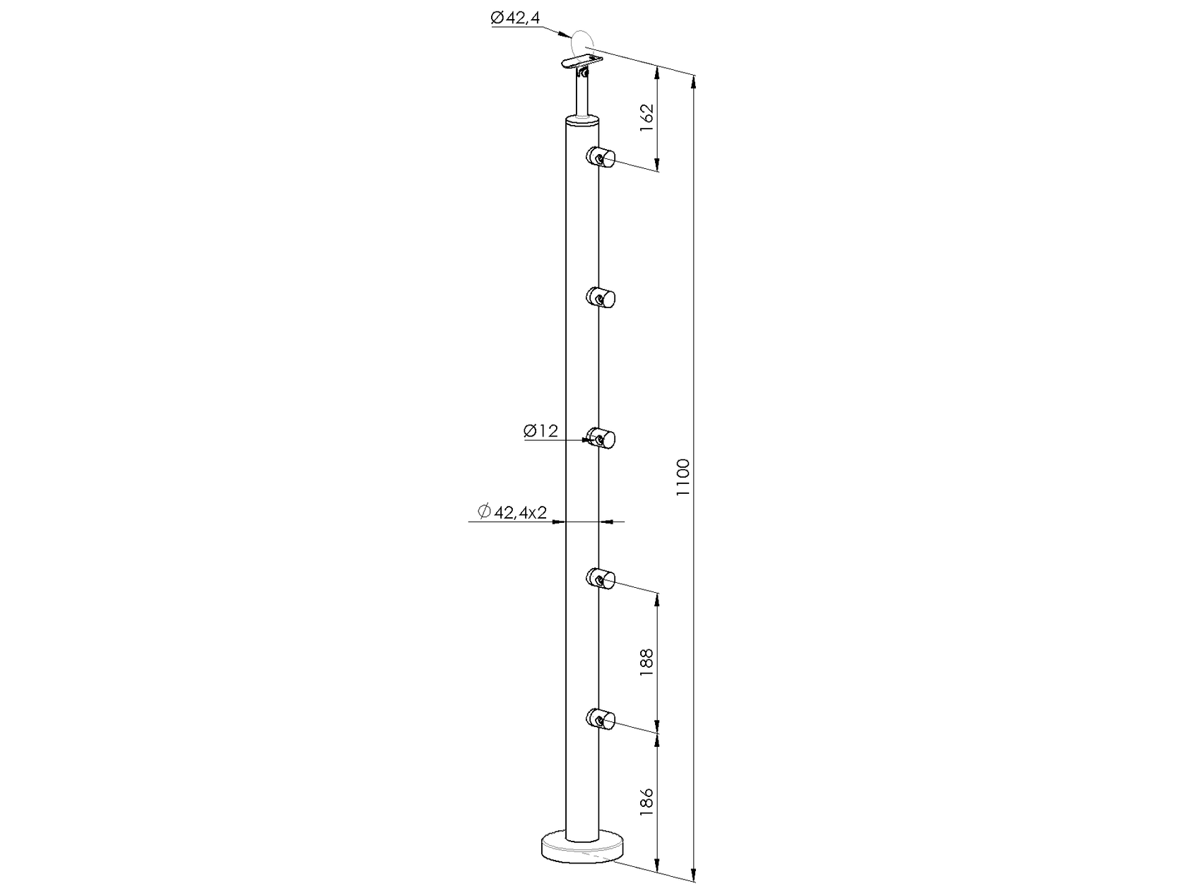 Sloupk antikor D42,4/5x12mm, v=100cm,VK-schod,lesk