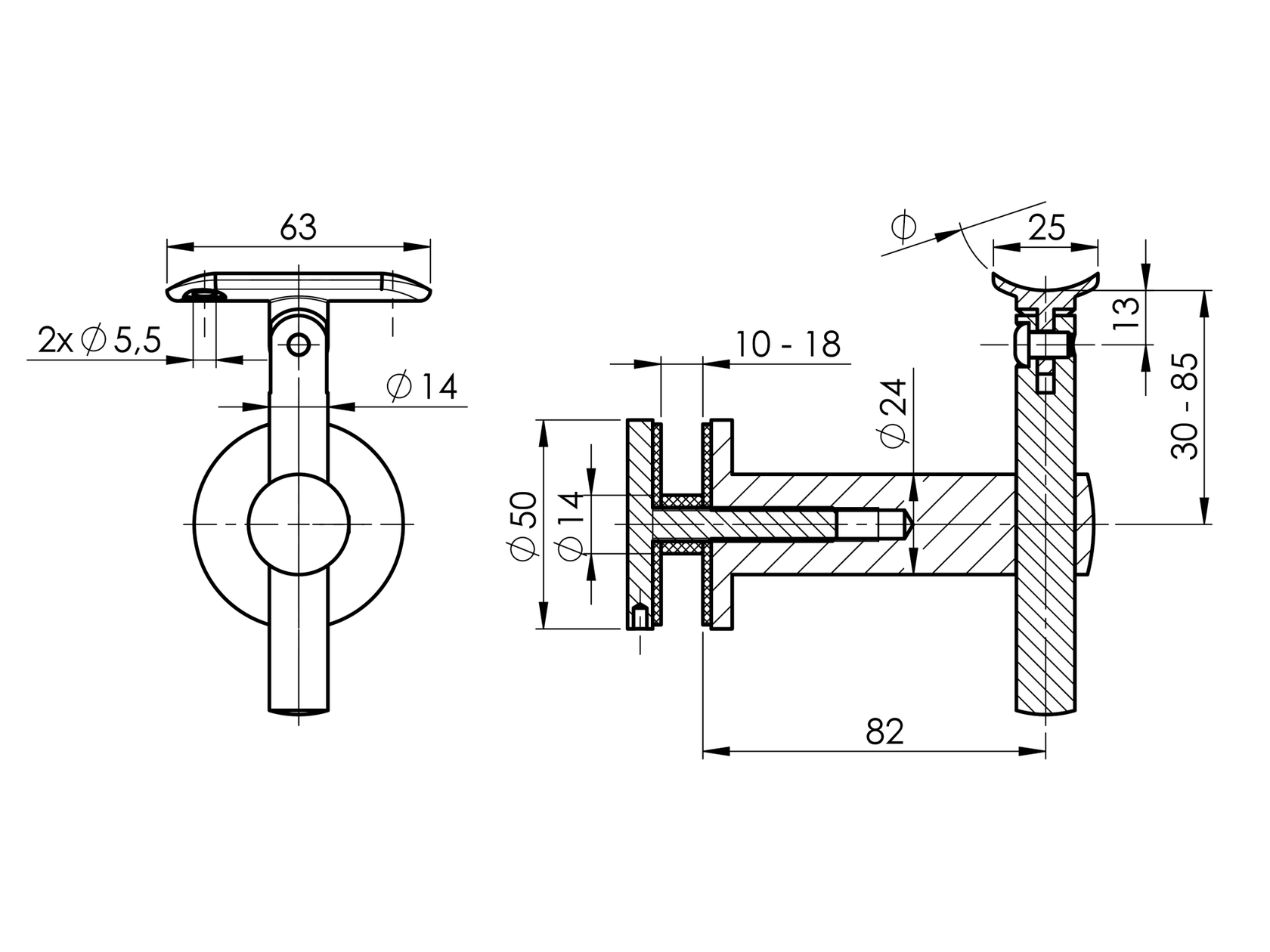 Držák madla na sklo
