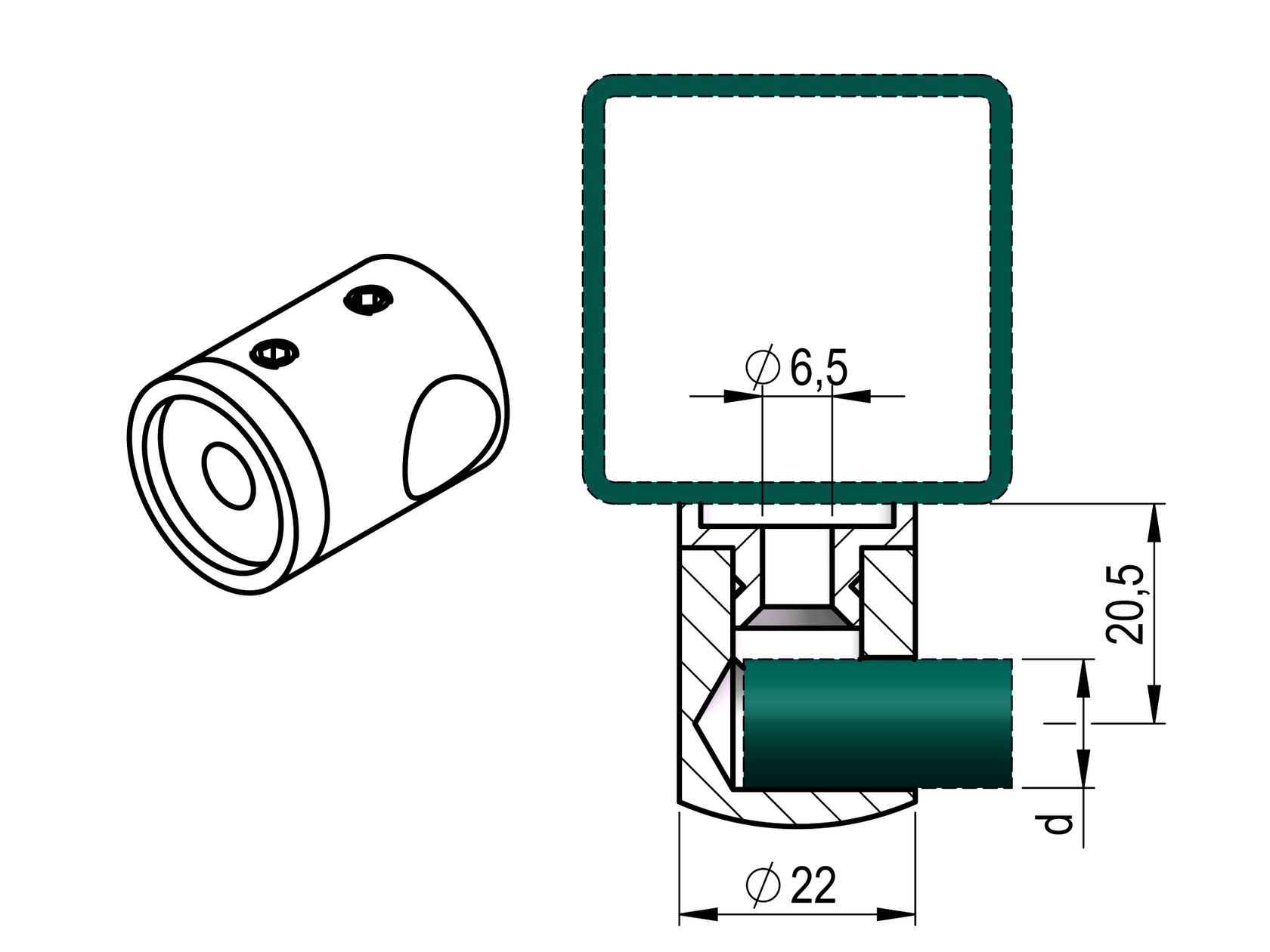 Držák prutů AISI316, d12/40x40x2mm