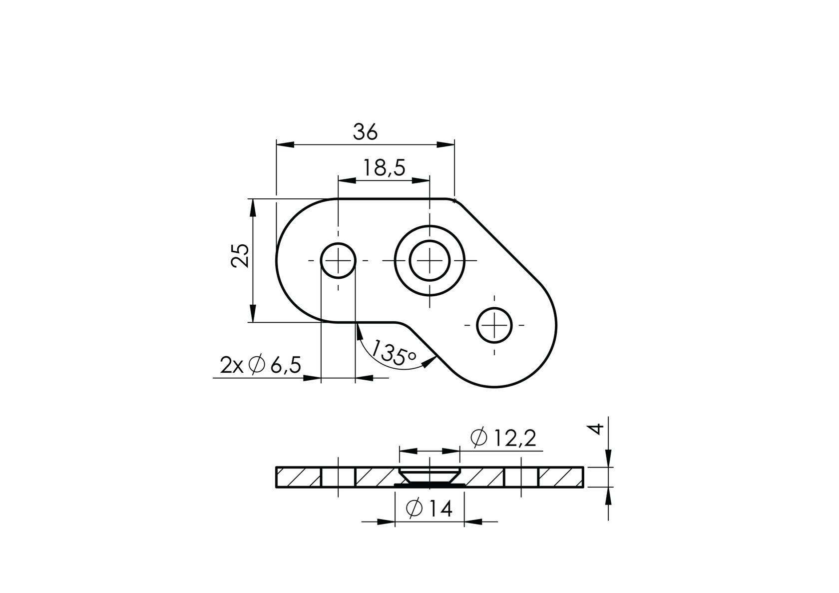 Držák madla - vanička 135st.