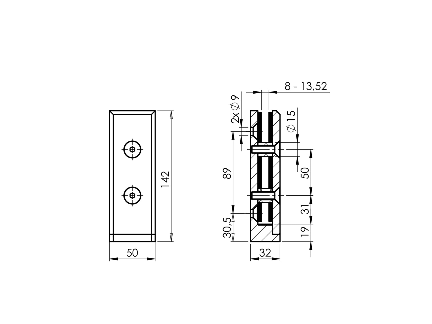 Kotvení bočné - sklo