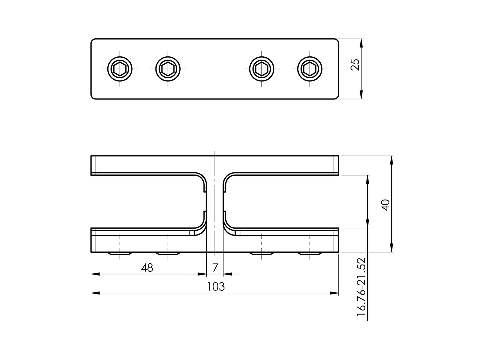 Držák skla - sklo/sklo - 180°