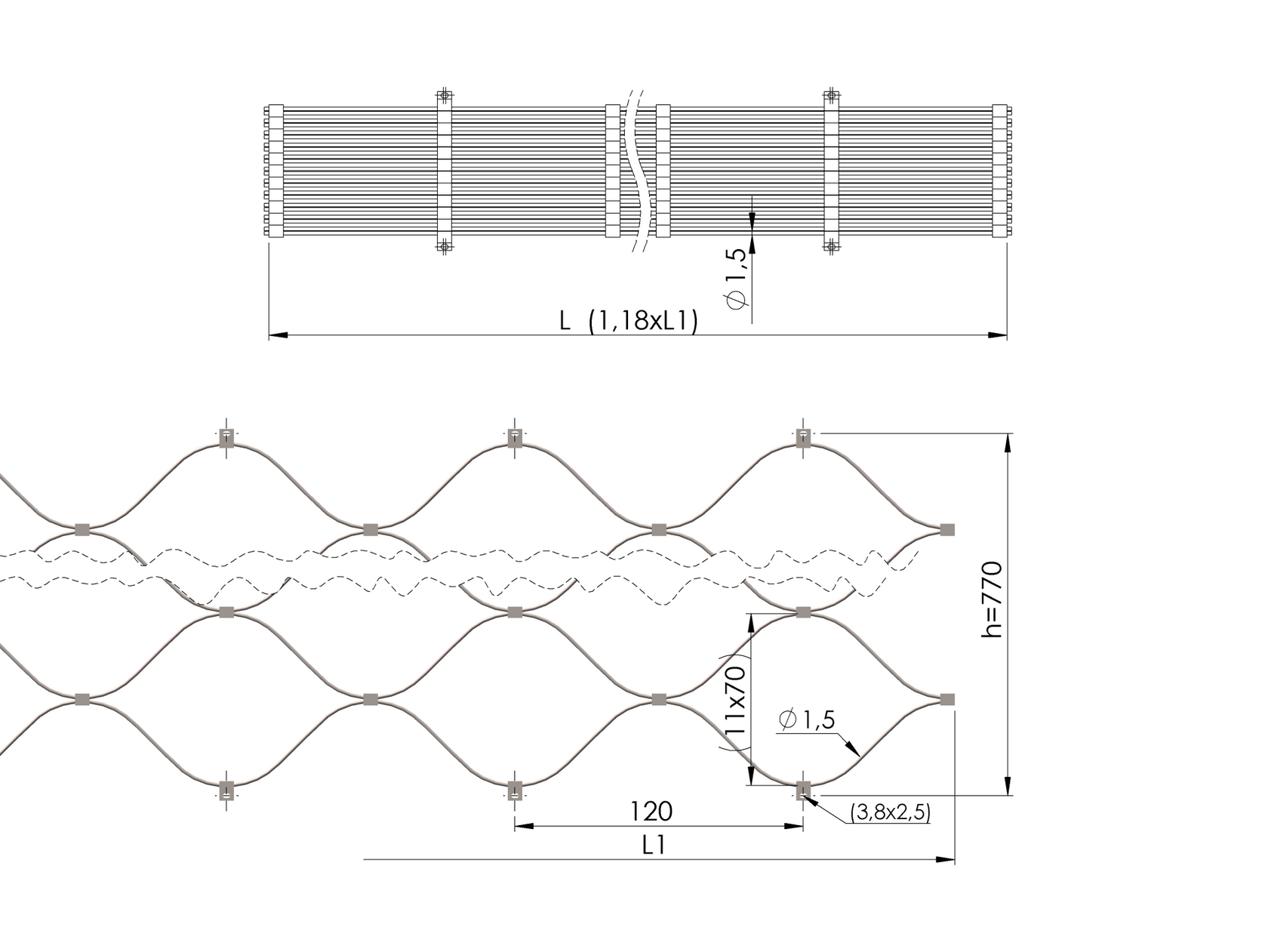 Síť - lanková výplň